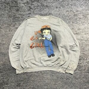 Vintage Betty Boop Crewneck Sweatshirt Size XL Gray 90s Cartoon Graphic Pullover